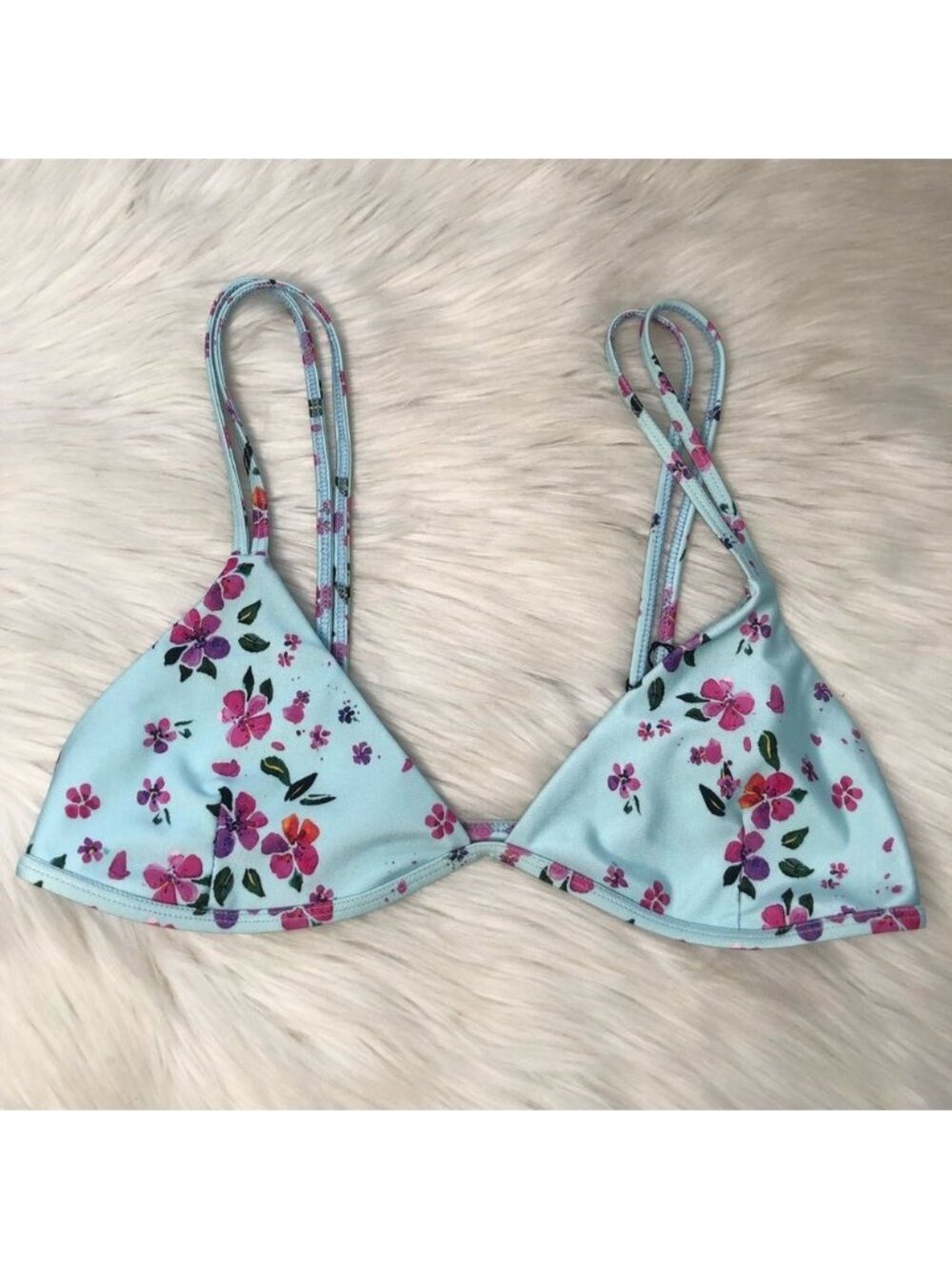 Lali + Layla Floral Bikini Beach Swim Blue Top Size Large NWT